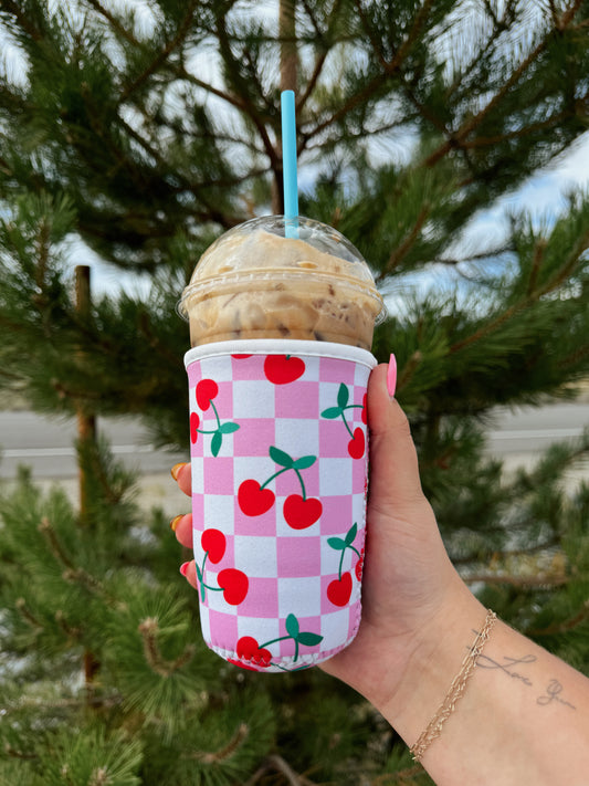 Checkered & Cherries Drink Sleeve